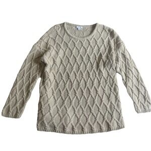 J Jill Pure Jill Cotton Wool Fisherman Sweater Large Petite Pullover Cable Knit